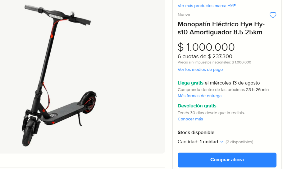 monopatín eléctrico hye hy s10 amortiguador 8.5 25km
